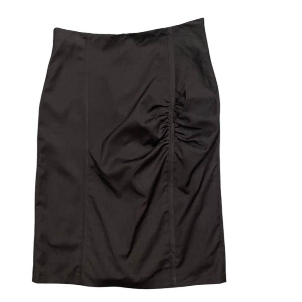 RONEN CHEN SZ 10 (3) dark brown micro check knee length lined ruched front skirt